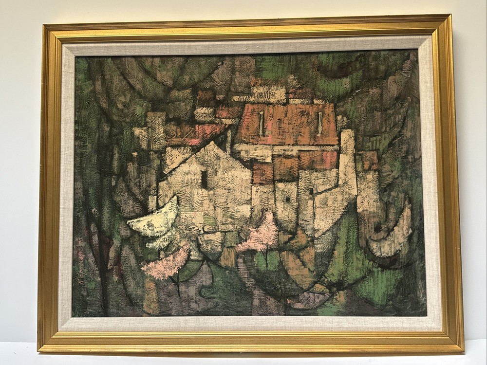 Mid Century Painting Cubist Cubism Abstract Kermit Epperson Modernist CITY VIEW