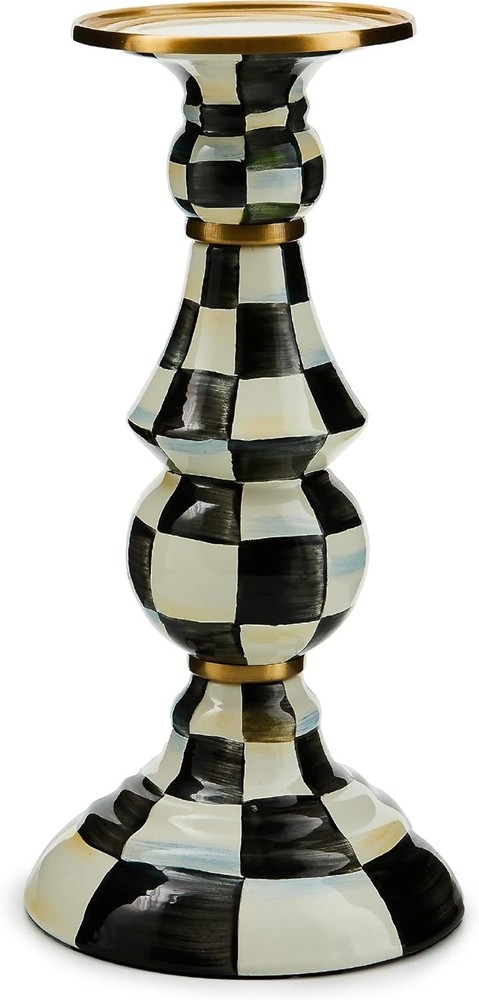 MACKENZIE-CHILDS Courtly Check Enamel Pillar Candlestick