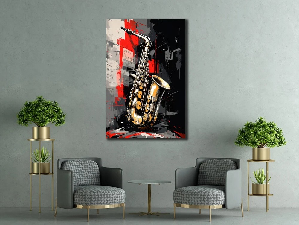 Vibrant Saxophone Abstract Music Paint Unframed Canvas Print Australian Wall Art