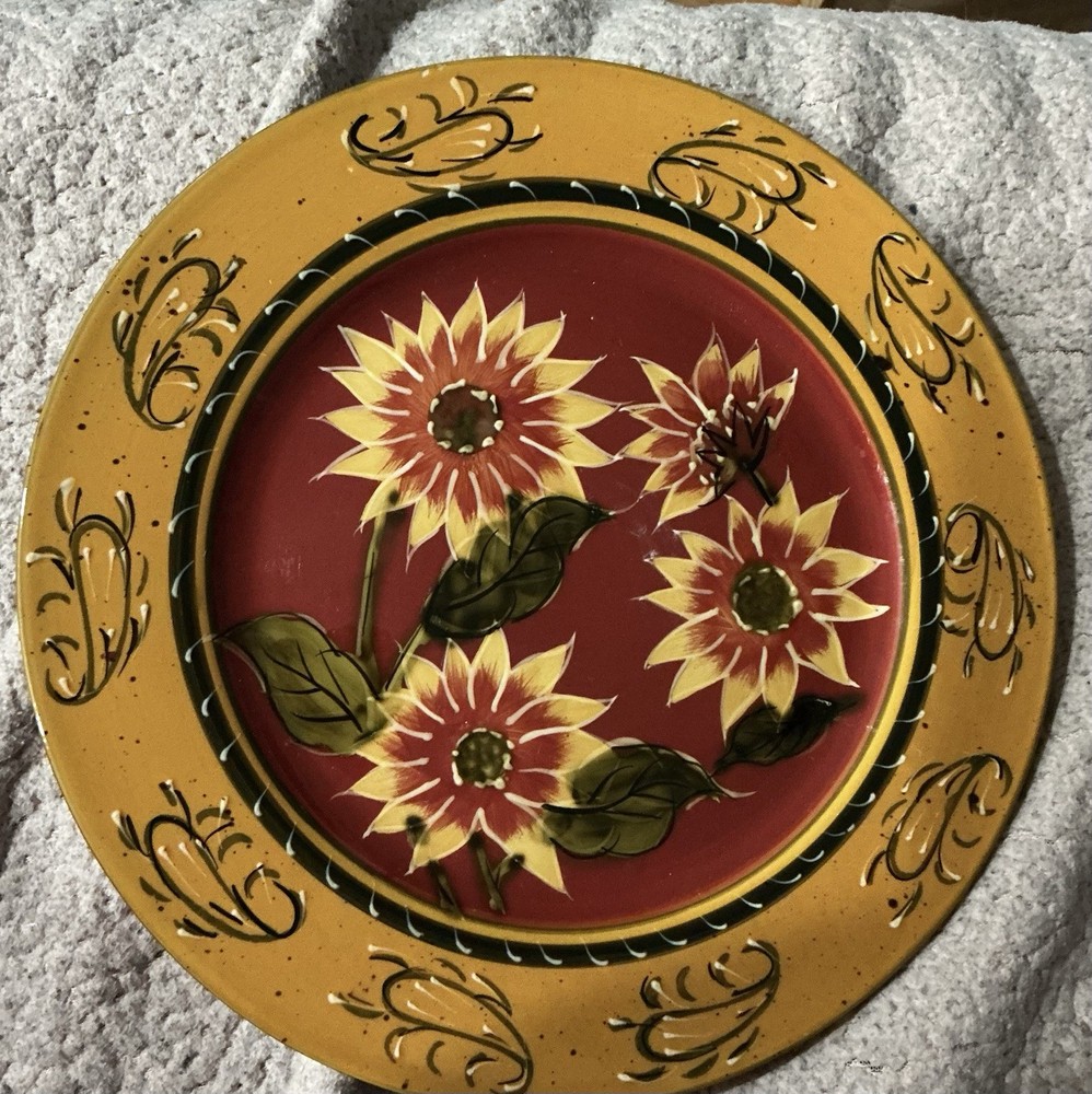 Pier 1 Imports Sunflower Hand Painted Terracotta Salad/Dessert Plate