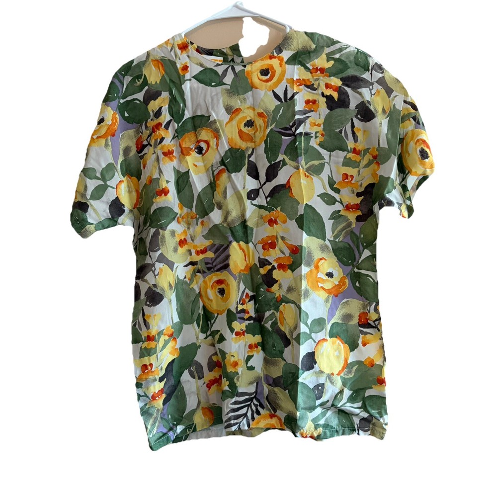 Pendleton Women’s Size Small Floral Blouse Top Shirt Short Sleeve Silk Blend VTG