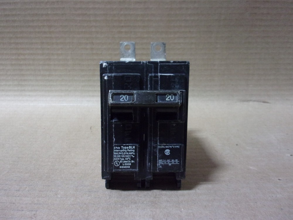 Siemens B220H 2 Pole 20 Amp 120/240V Circuit Breaker Silk Screen