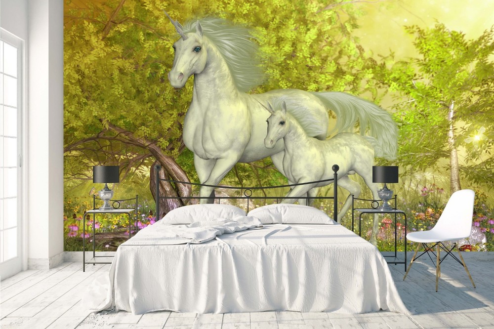 3D Forest Unicorn Illustration Wall Murals Wallpaper Murals Wall Sticker 11