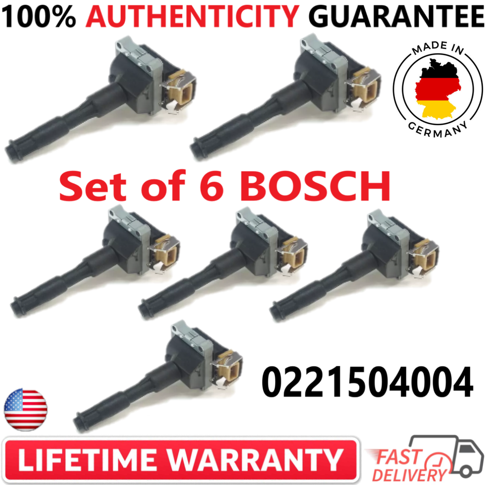 Set of 6 OEM BOSCH Ignition Coils For 1994-2009 BMW, 0221504004, 12131703227