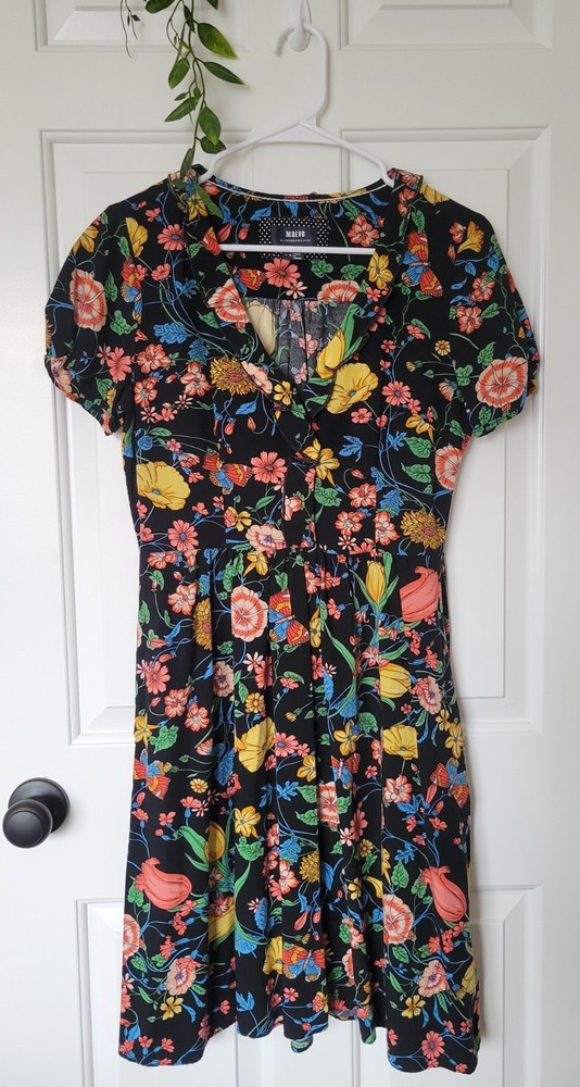 Maeve Anthropologie Vintage V-Neck Colorful Floral Dress Size 6