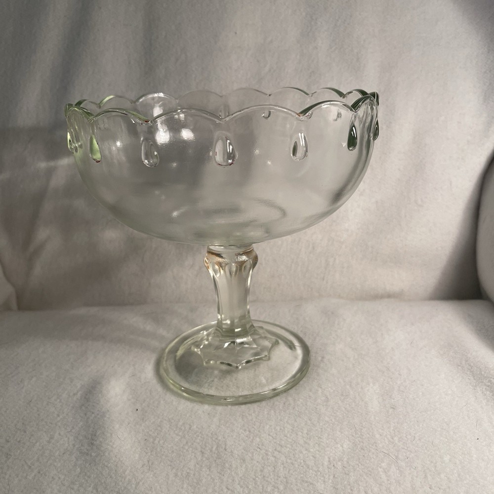 Vintage Indiana Glass Clear Teardrop Scalloped Pedestal Compote Bowl for Candy or Fruit