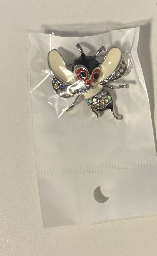 Bee Insect Pin Silver Tone Enamel Multicolor Rhinestone Brooch Pin