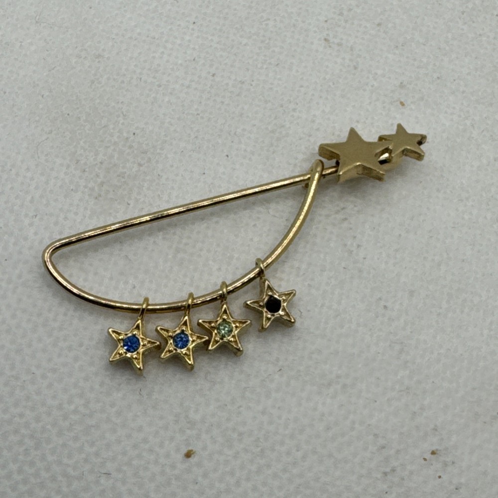 Vintage, AVON Gold Tone Star Brooch/pin, Multi Colored Birthstone Star Charms