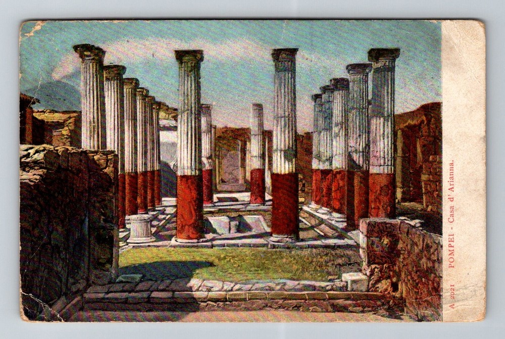 Italy- Pompei Arianna's House Souvenir Postal Card View Vintage c1918 Postcard
