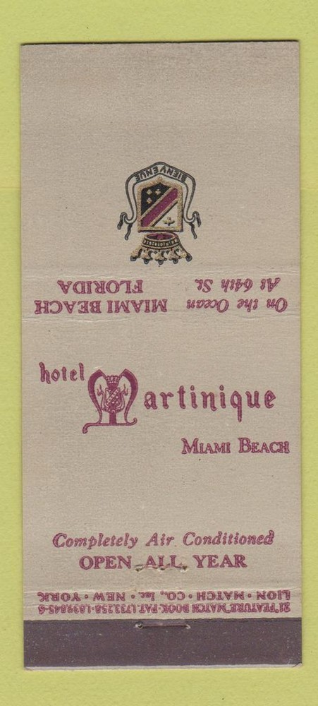 Matchbook Cover - Hotel Martinique Miami Beach FL 21 Strike Feature
