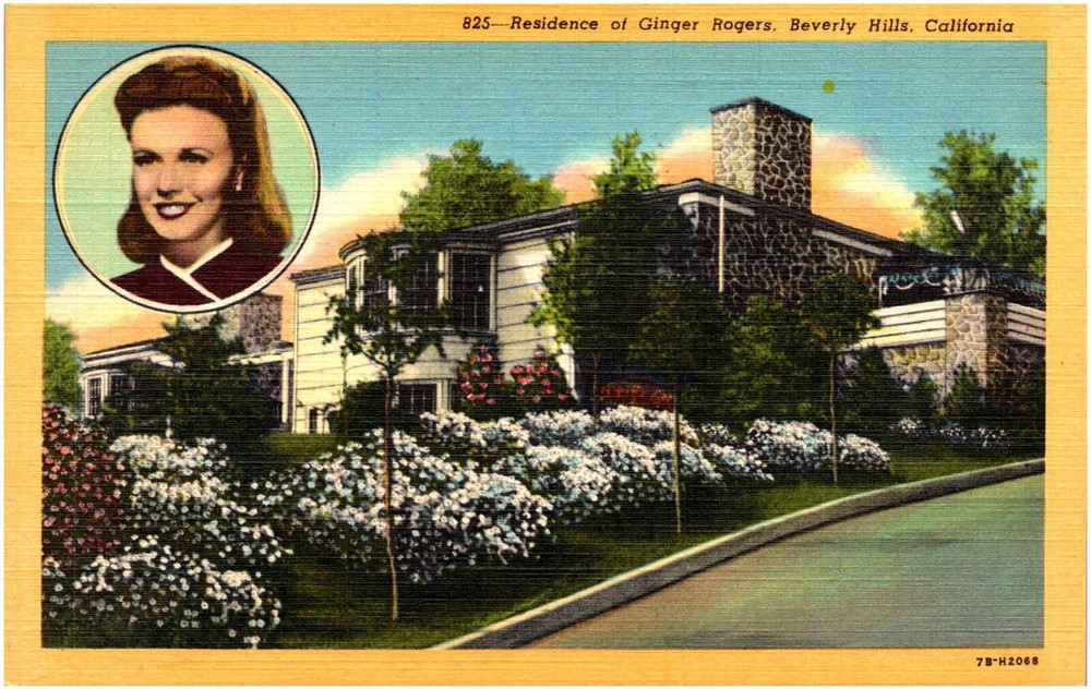 Residence of Actress Ginger Rogers Beverly Hills California 1930s Linen Postcard