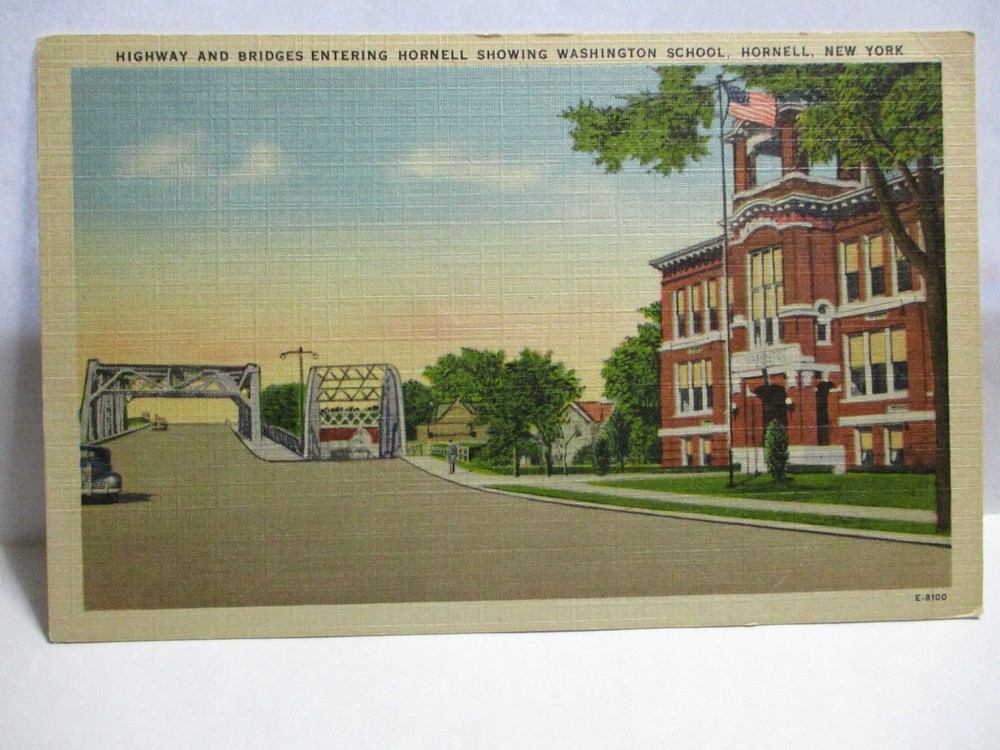 Wwii Postcard Highway & Bridges Entering Hornell Ny Washington Hotel Storefronts