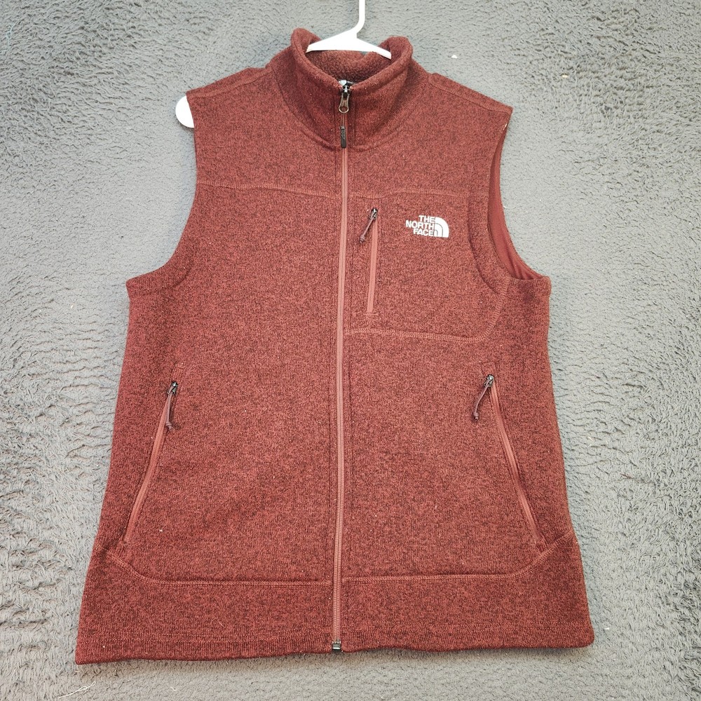 North Face Men's Medium Brown Full Zip Fleece Vest with Pockets for Hiking
