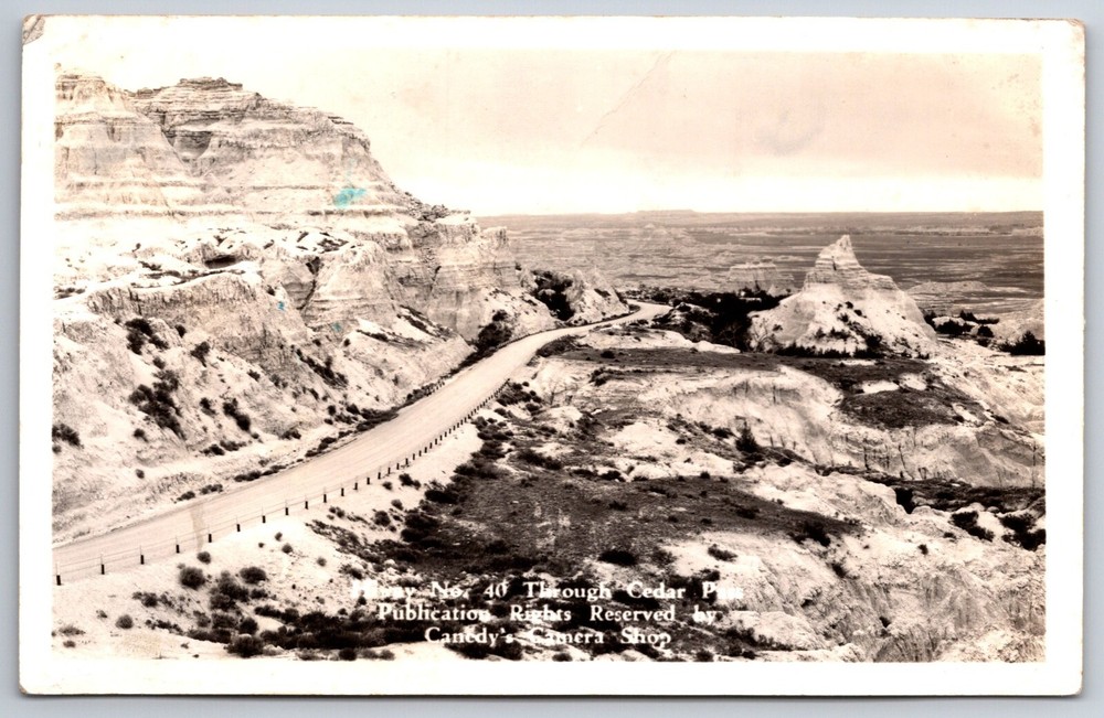 RPPC~Badlands South Dakota~US Hwy 40 Thru Cedar Pass~Real Photo Postcard