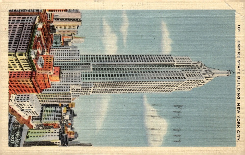 1940 Empire State Building New York City NY Art Deco Linen Postcard Postmarked