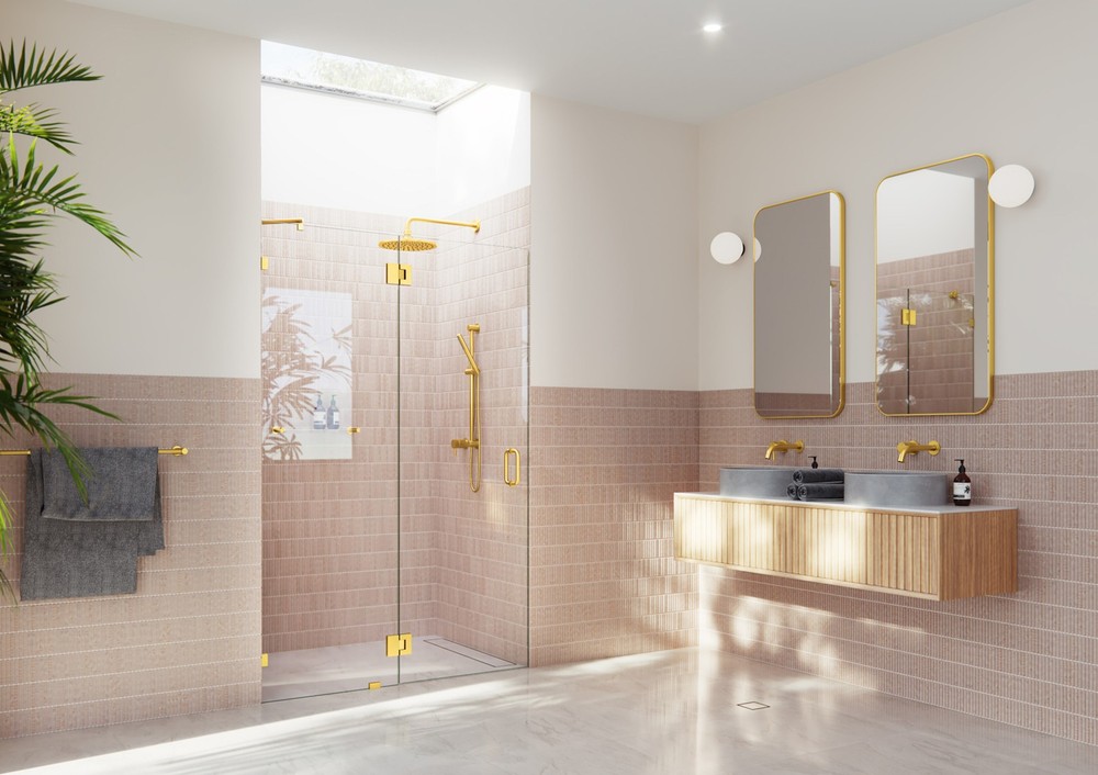 Glass Warehouse GW-GH-45.5 Halo 78-Inch Hinged Frameless Shower Door in Brass Finish