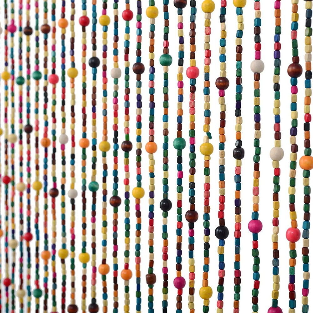 36-Inch Rainbow Wood Beaded Curtain Boho Chic Room Divider Colorful Hippie Decor