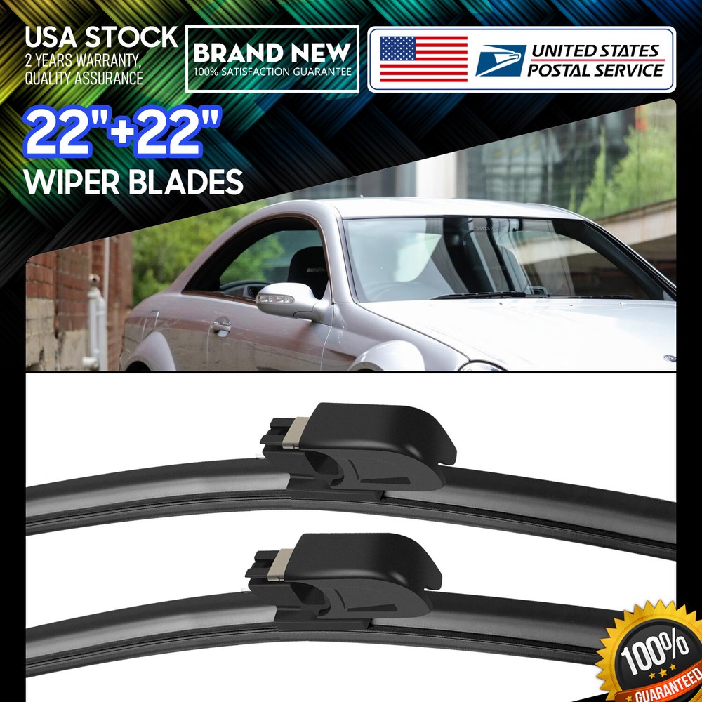 22''+22'' OEM Quality Bracketless Windshield Wiper Blades One Pair All Season