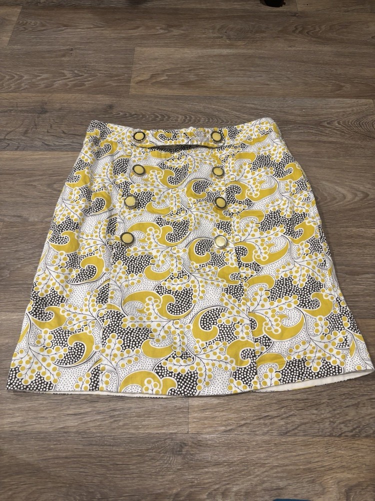 Jade Melody Tam Yellow Black High Waist Button Lined Skirt Patterned Women’s 8