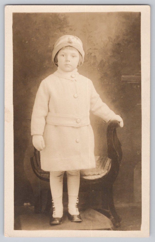 Cute Young Girl Posing Early 20th Century RPPC Postcard