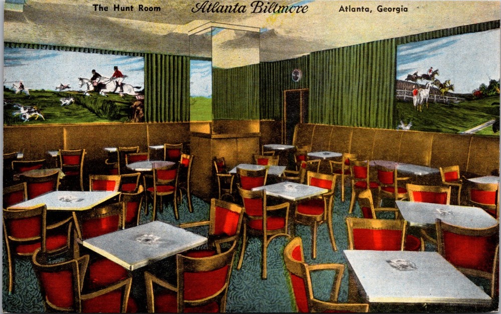 Atlanta Biltmore Hunt Room Linen Postcard Luxury Hotel Interior Atlanta