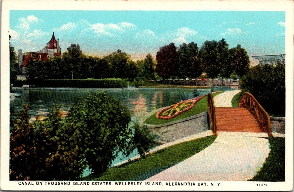 Thousand Island Estates Canal Wellesley Island Alexandria Bay NY Postcard