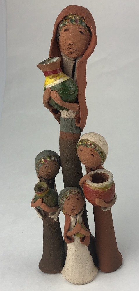 Handcrafted Mali Woman & Children Clay Sculpture with Water Pots – Made in Israel  
