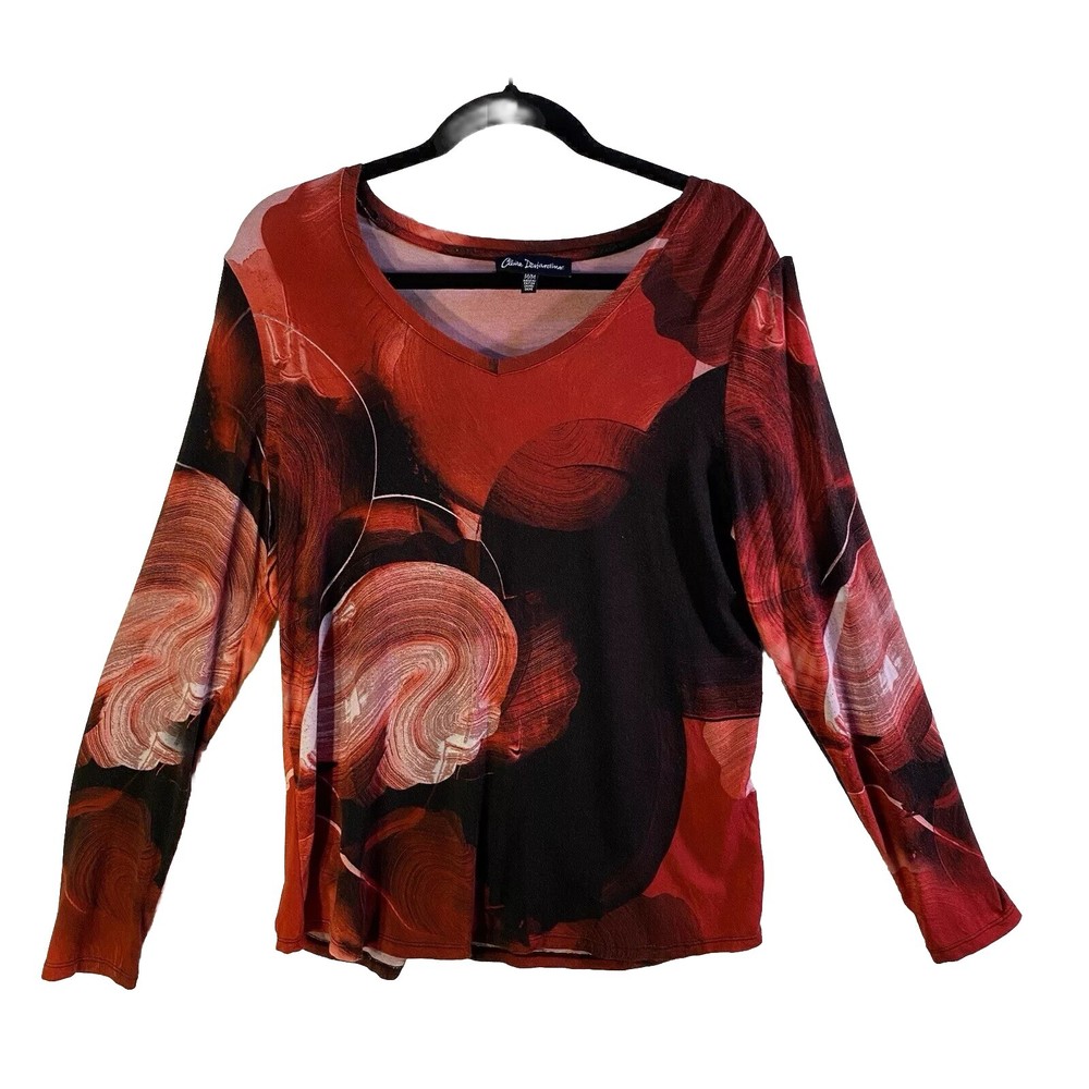 Claire Dejardines Womens M Abstract Stretch Top Red Black Graphic Art  -image