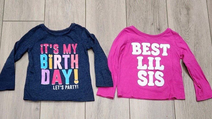 2 Graphic Longsleeve Tshirts Girls Toddler Size 2T Birthday & Little Sister