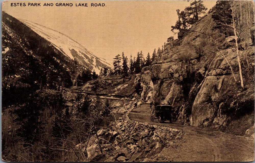 Estes Park Grand Lake Road Vintage Postcard Early Auto Rocky Mountains CO