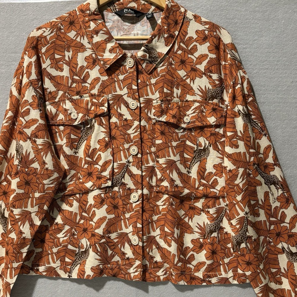 DU JOUR Jacket Women Sz 1X Rust Safari Linen Shacket Business Casual Lrg Pockets