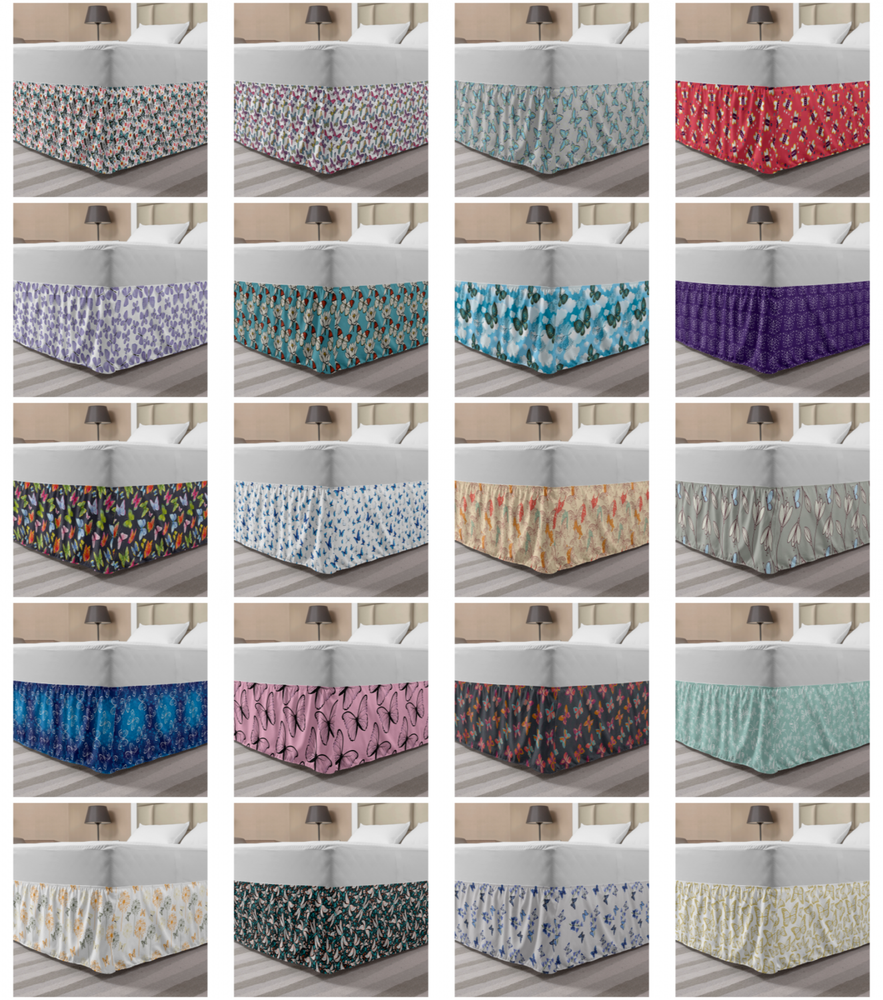 Ambesonne Butterfly Art Bedskirt Elastic Wrap Around Skirt Gathered Design