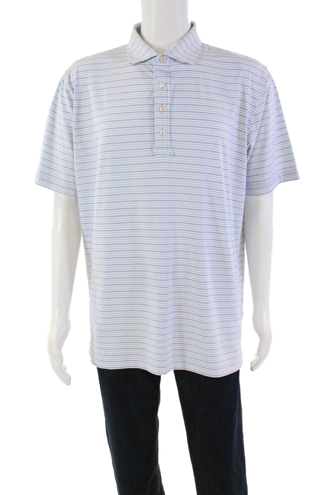 Peter Millar Mens Casual Striped Collared Short Sleeve Polo Shirt Blue Size XLFree Shipping in US $100+ Orders | $6.95 Orders Below