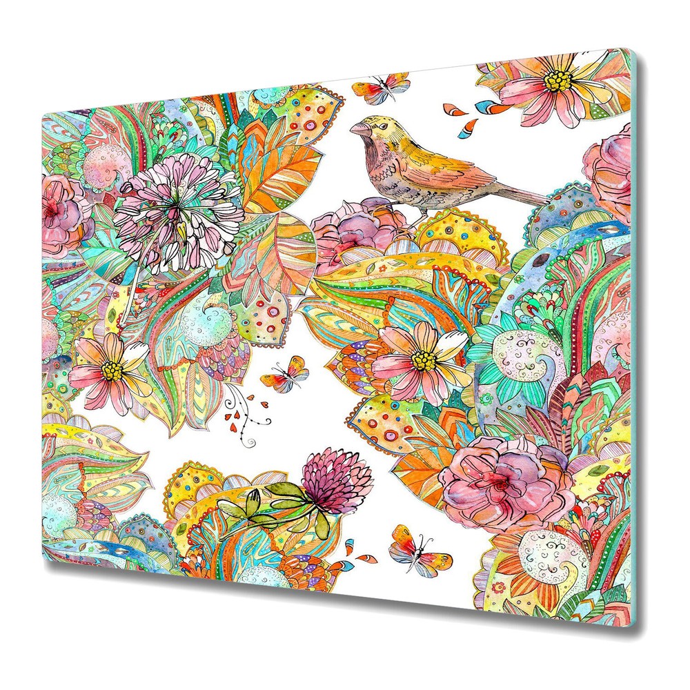 Glass Surface Protector Colourful Mandala Style Birds Leaves 60x52