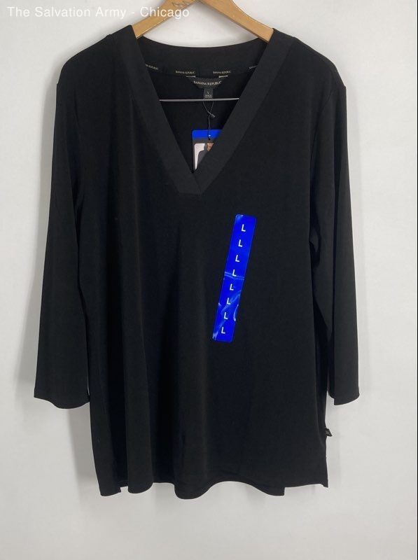 Banana Republic Womens Black V-Neck 3/4 Sleeve Tunic Blouse Top Size Large