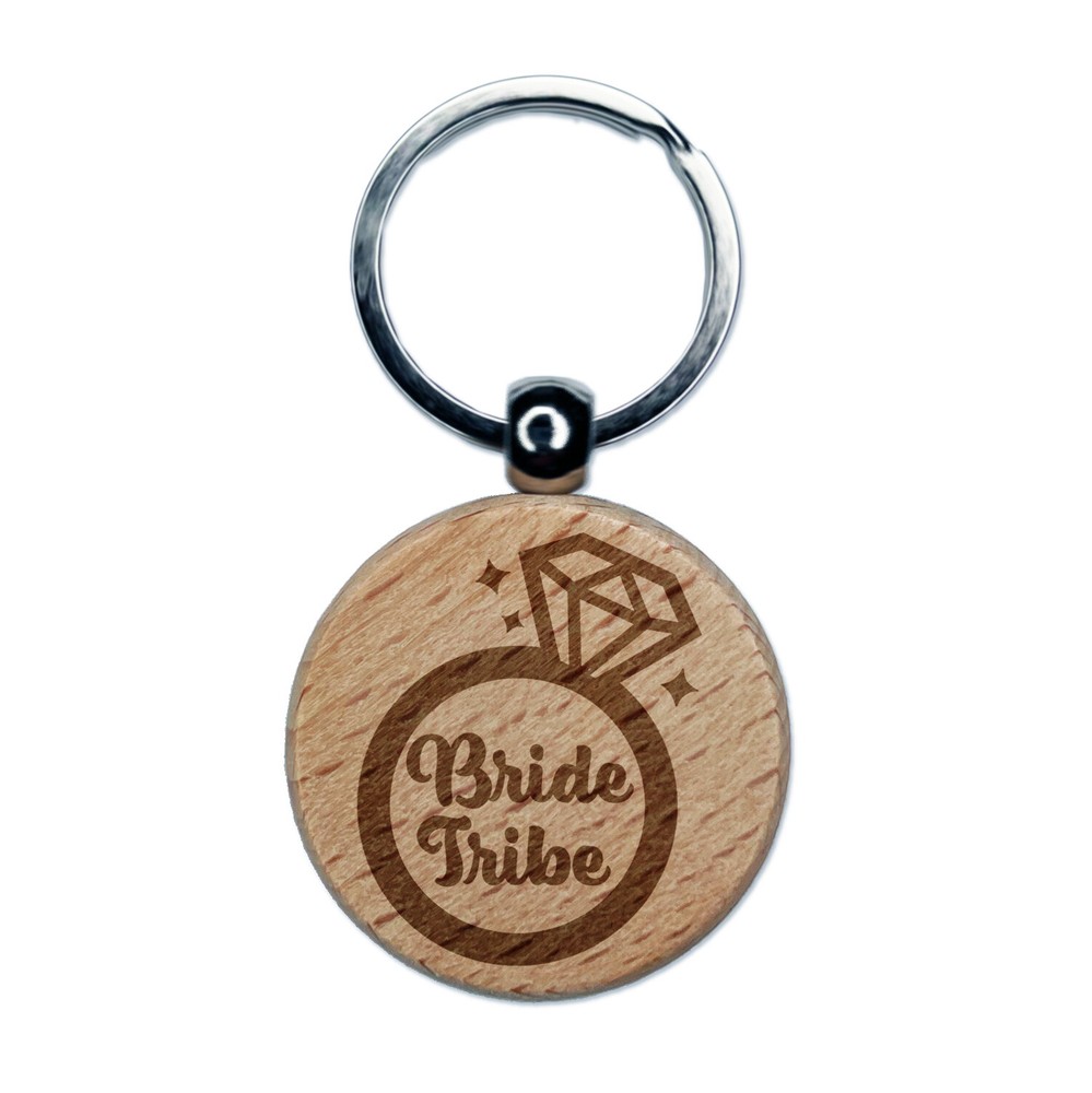 Bride Tribe Engagement Ring Wedding Engraved Wood Round Keychain Tag Charm