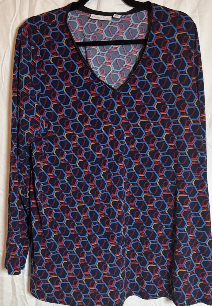 Susan Graver Ladies Top  Liquid Knit Geometric Multicolor Long Sleeve Sz. XL