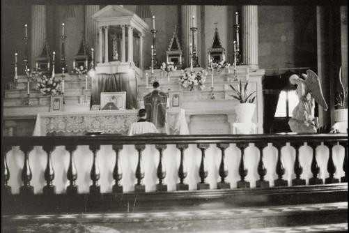 Celebration of mass,old cathedral,St. Louis,Missouri,MO,May 1940,John Vachon