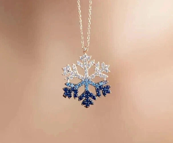 1.2Ct Round Lab Created Diamond Snowflake Pendant Necklace 14K White Gold Plated