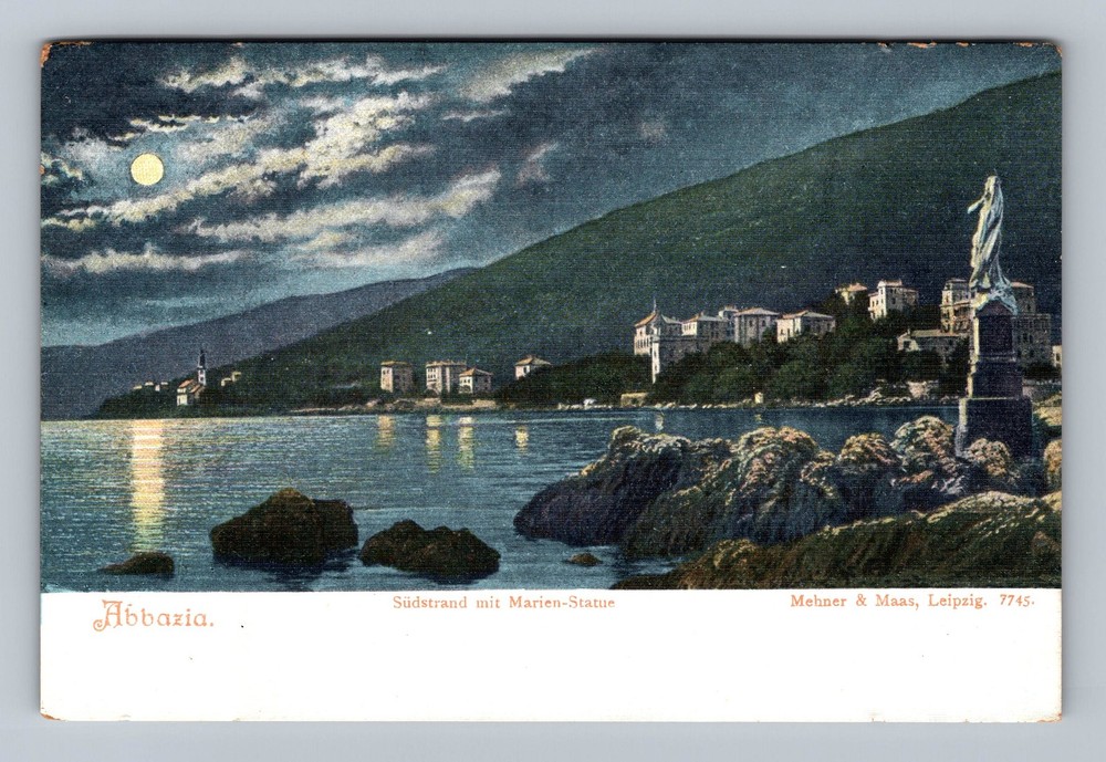 Croatia- Abbazia South Beach Statue Of Mary Old Postal Card PC Vintage Postcard