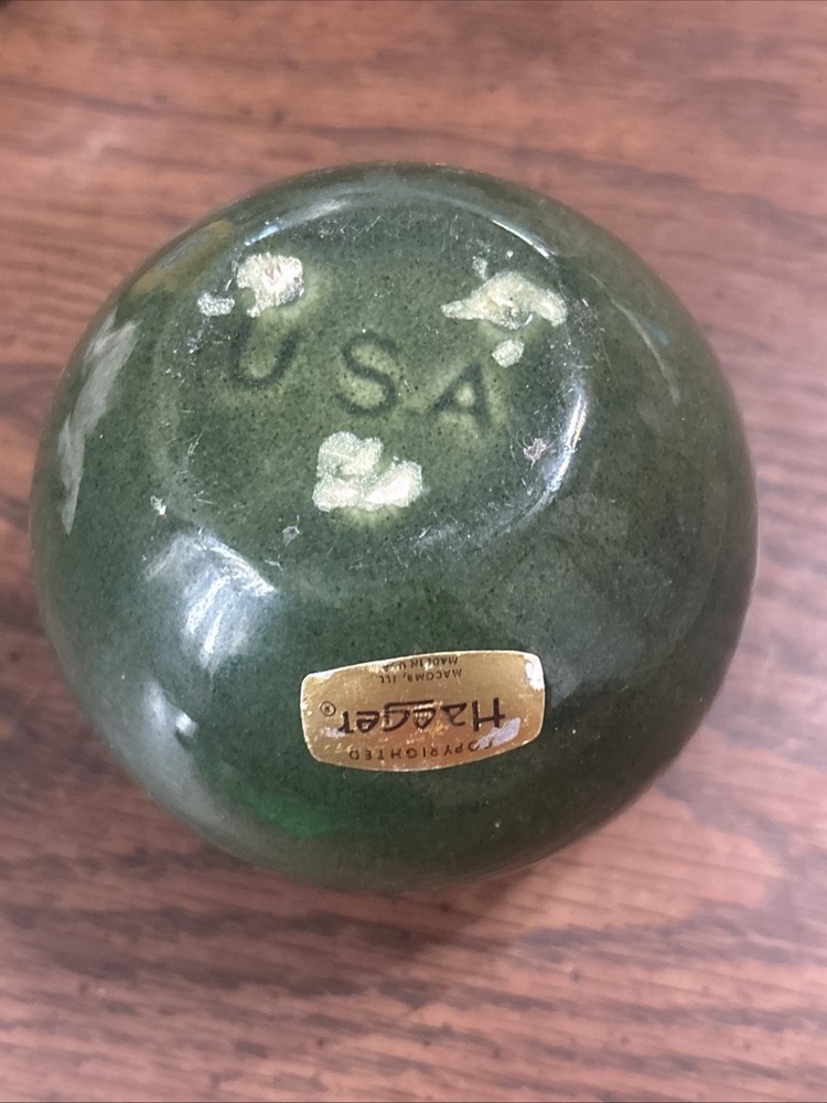 Vtg Haeger Pottery USA Vase planter Round Green 3.75