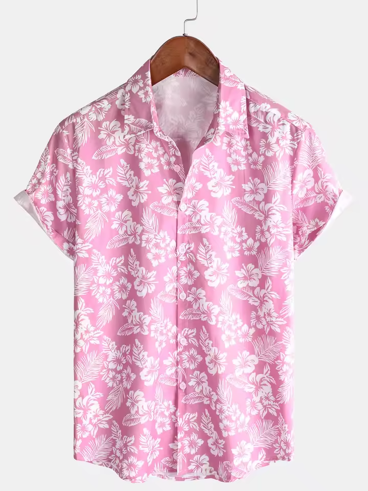 Holiday Hawaiian Floral Button Down Short Sleeve Shirt Lapel Vacation Beach Shir