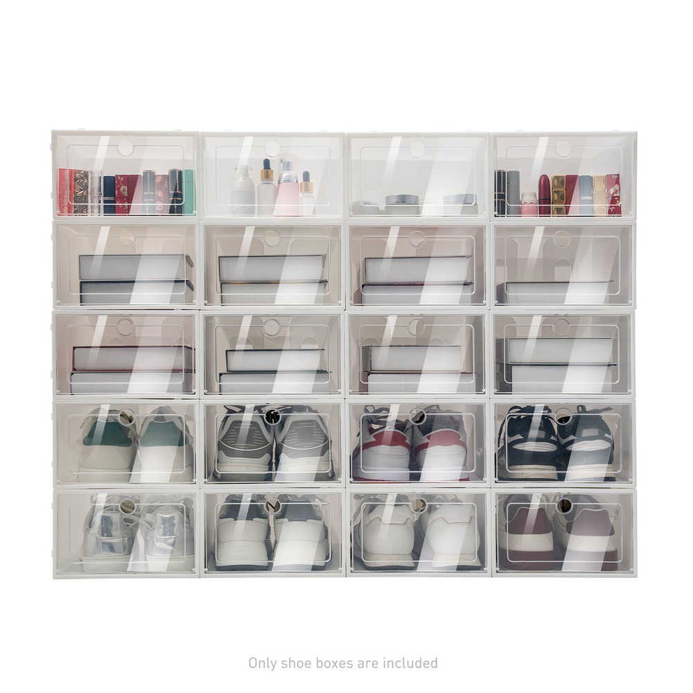 20pcs Large Plastic Shoe Storage Boxes Drawer Stackable Foldable Organiser Clear