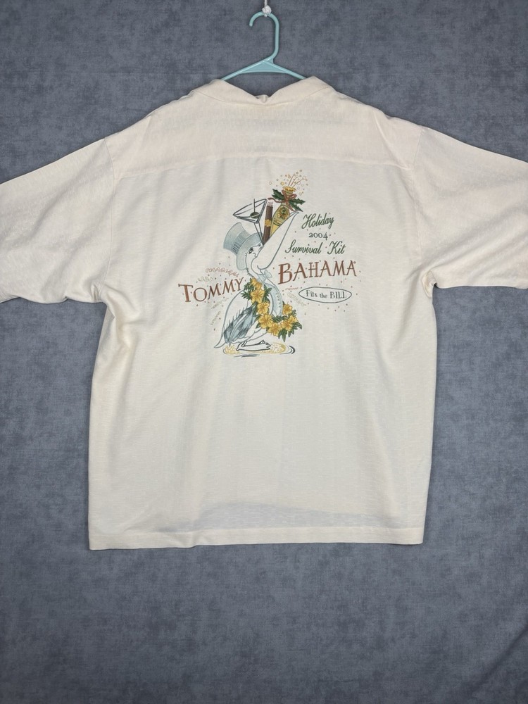 Tommy Bahama 100% Silk Camp Shirt XL Holiday 2004 Pelican Graphic Hawaii