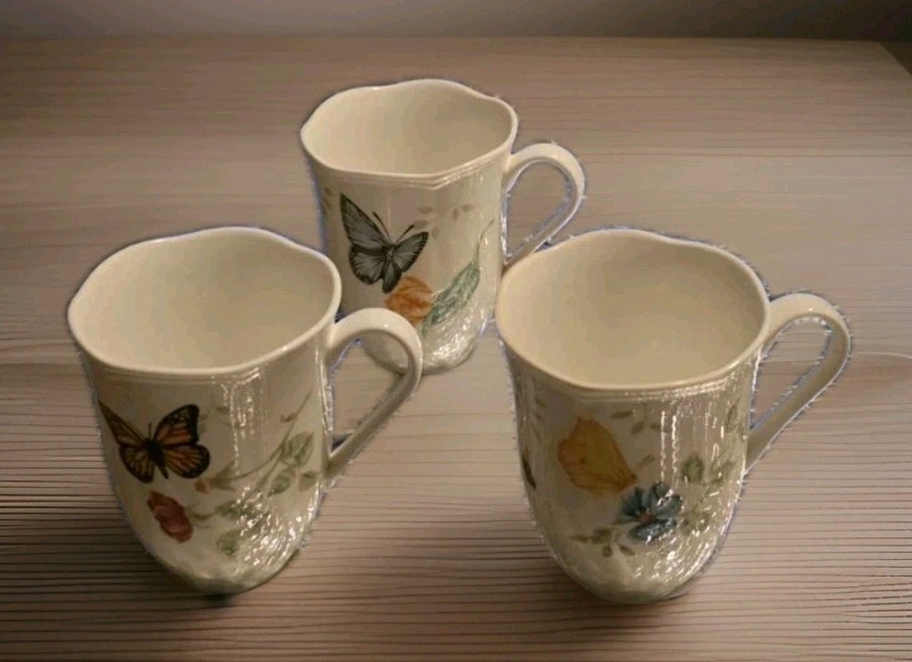 Set Of 3 Lenox Butterfly Monarch Meadow Coffee Tea Cups Assorted Patterns