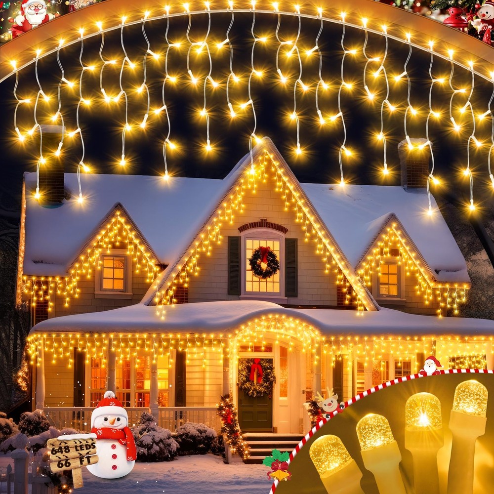 Upgraded Outdoor Christmas Lights, 66FT 648 LED Hanging Christmas Lights with...