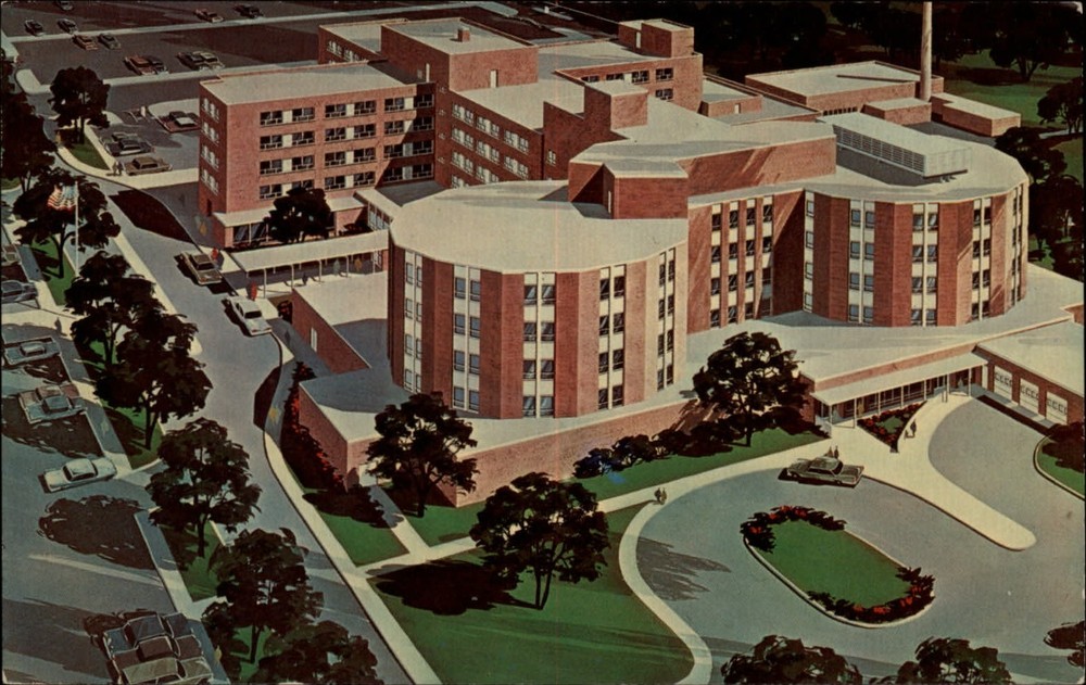 Indianapolis Indiana Community Hospital artist rendering aerial unused postcard
