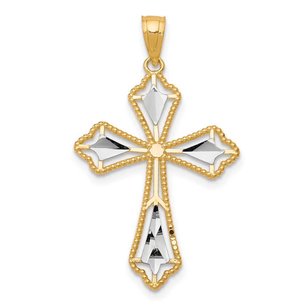 Avariah Solid 10K Yellow Gold w/Rhodium Diamond-Cut Cross Pendant - 31mm