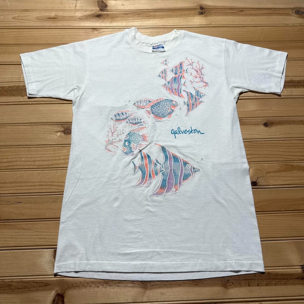 Vintage 80s Galveston Texas Fish Beach Tropical Souvenir T-Shirt USA - Medium