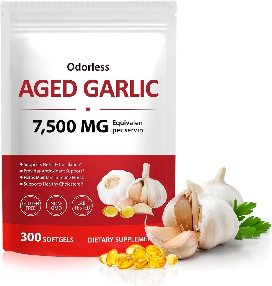 Odorless Garlic 7500Mg per Servings, 300 Softgels | 2 Years Aged Garlic Extra...